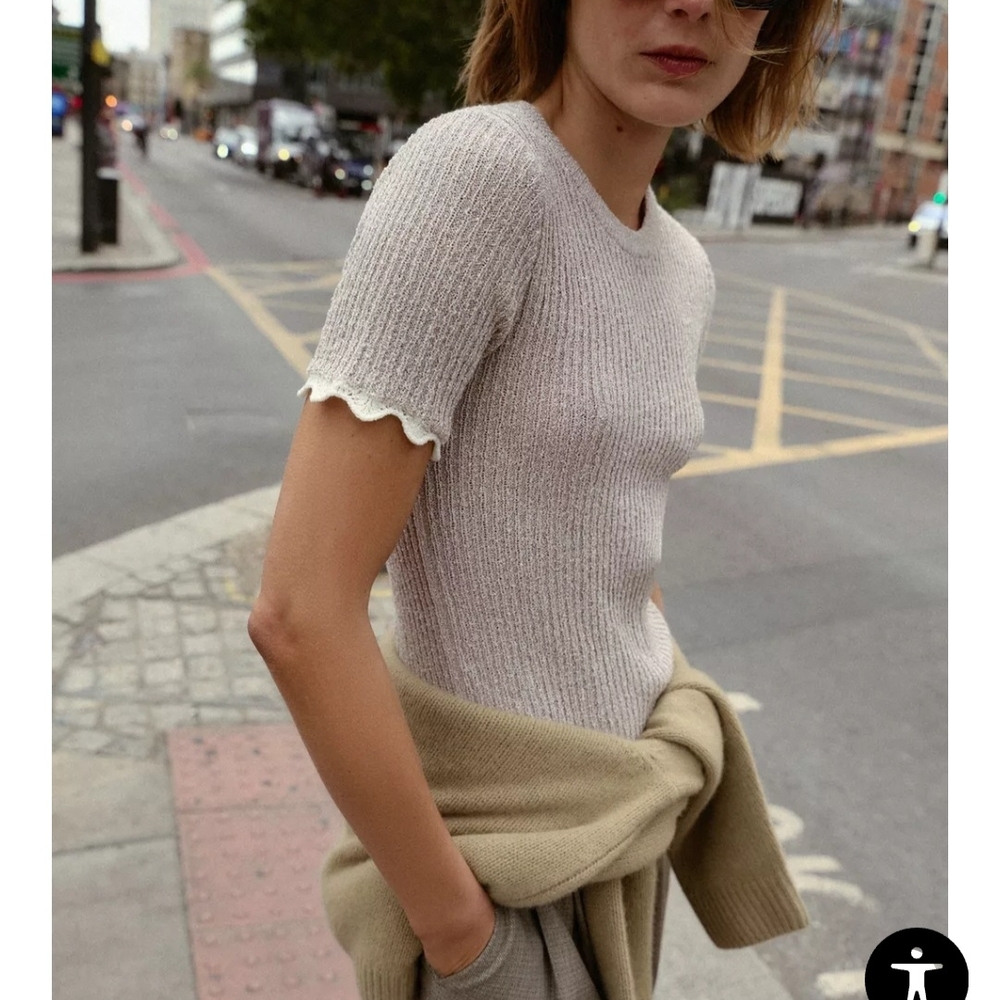 Zara Gray Ribbed Knit Top NWOT - Picture 2 of 3